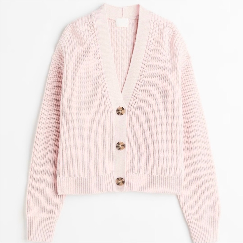 H&M Pink Ribbed Knit Cardigan Size Small